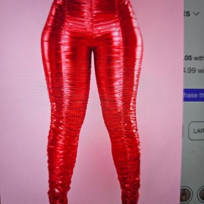 Be Honest Ruched High Waist Pants - Red Metallic - Size 1XL